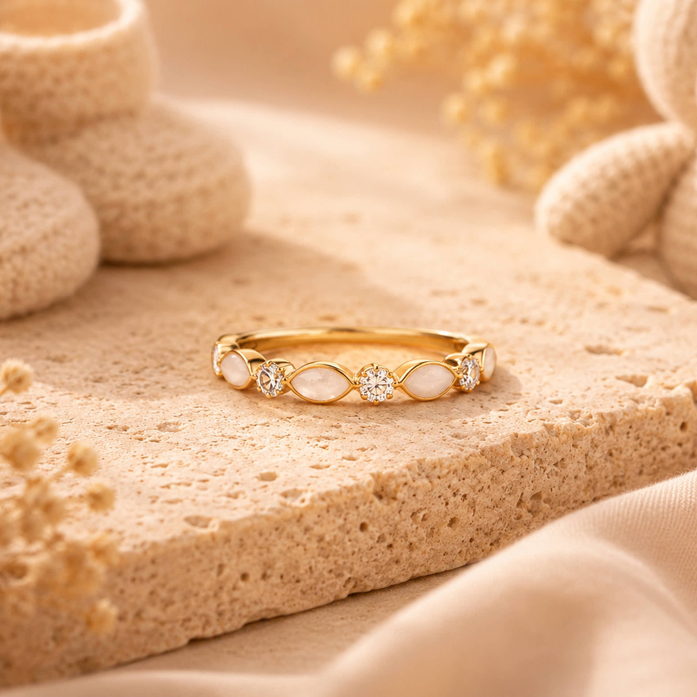 gold breastmilk ring with stones
